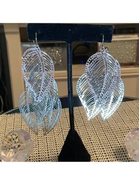 Silver Leaf Dangle Earrings Multi 1.5 x 3 Inches